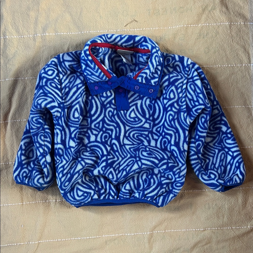 LL Bean Blue and White Patterned Fleece Pullover